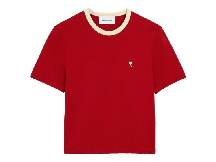 Ami Paris Ami De Coeur Contrasted Cotton T-Shirt Ruby Red/Ivory