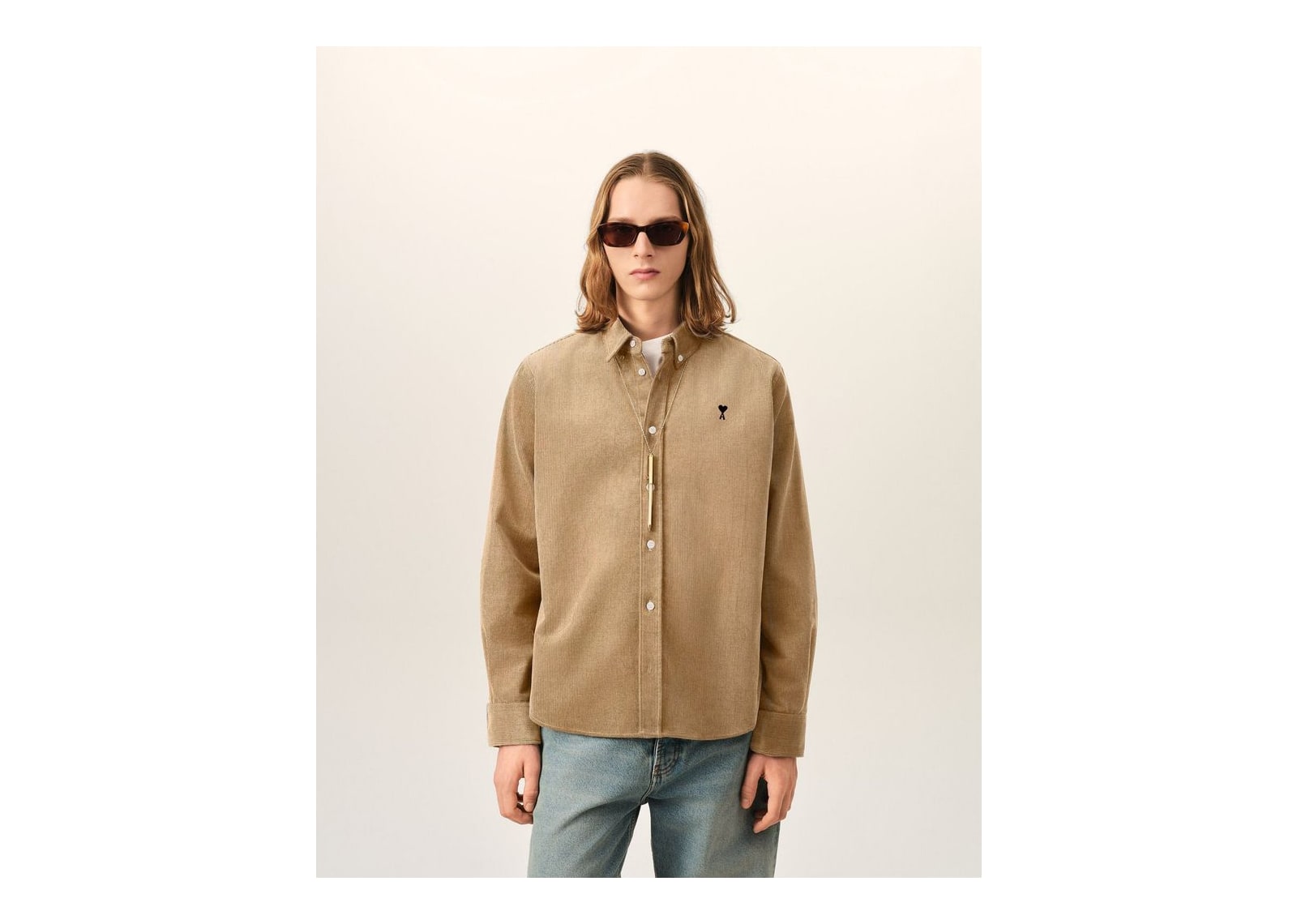 Ami Paris Ami De Coeur Corduroy Shirt Mastic Beige - görsel 2