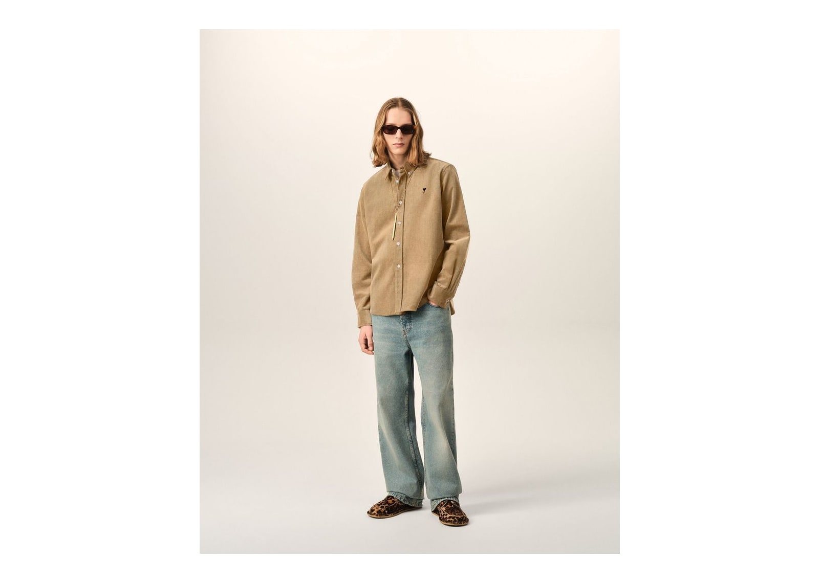 Ami Paris Ami De Coeur Corduroy Shirt Mastic Beige - görsel 3