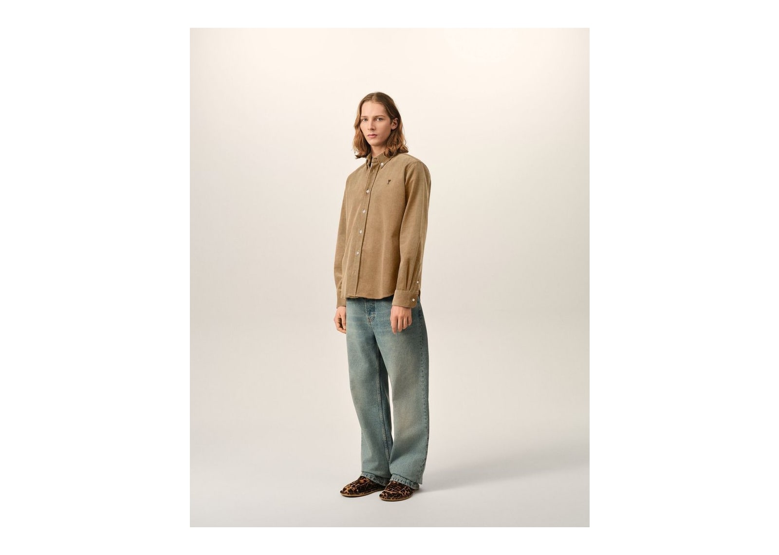 Ami Paris Ami De Coeur Corduroy Shirt Mastic Beige - görsel 5