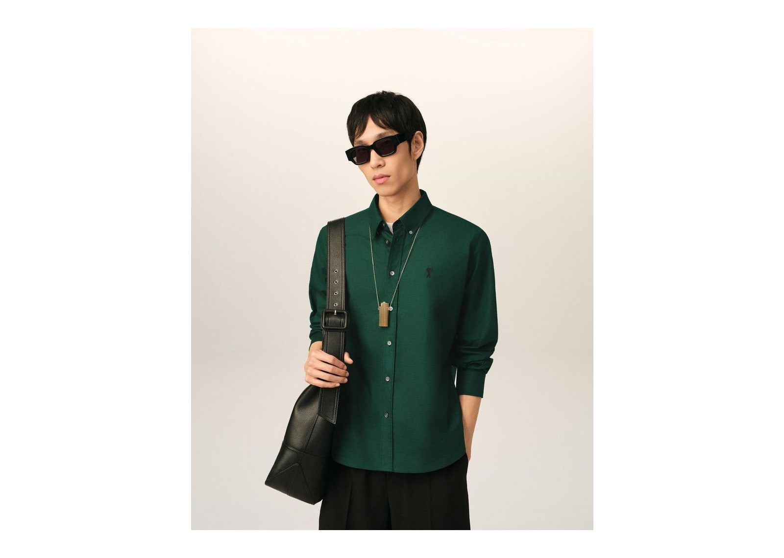 Ami Paris Ami De Coeur Cotton Shirt Bottle Green - görsel 2