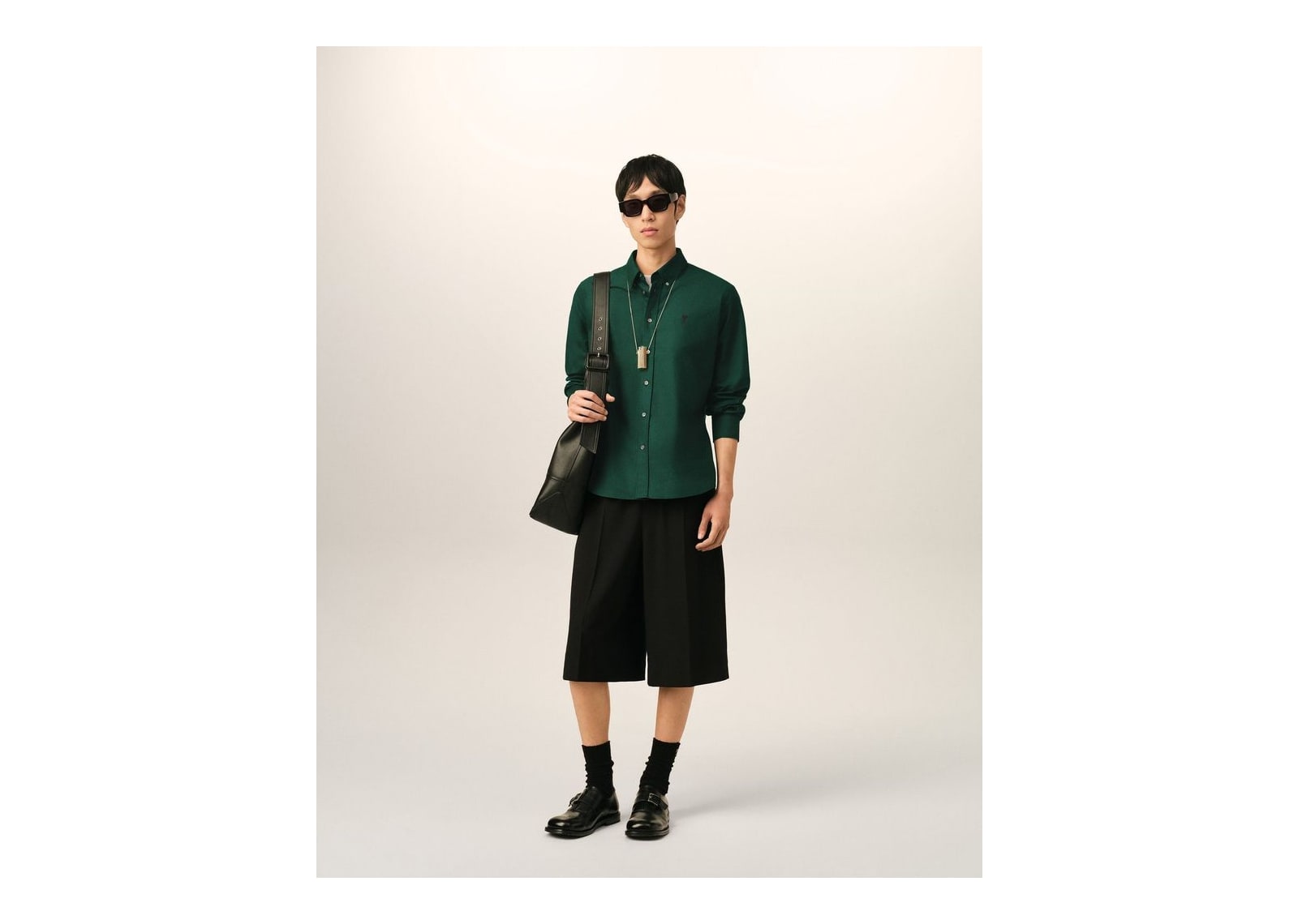 Ami Paris Ami De Coeur Cotton Shirt Bottle Green - görsel 3