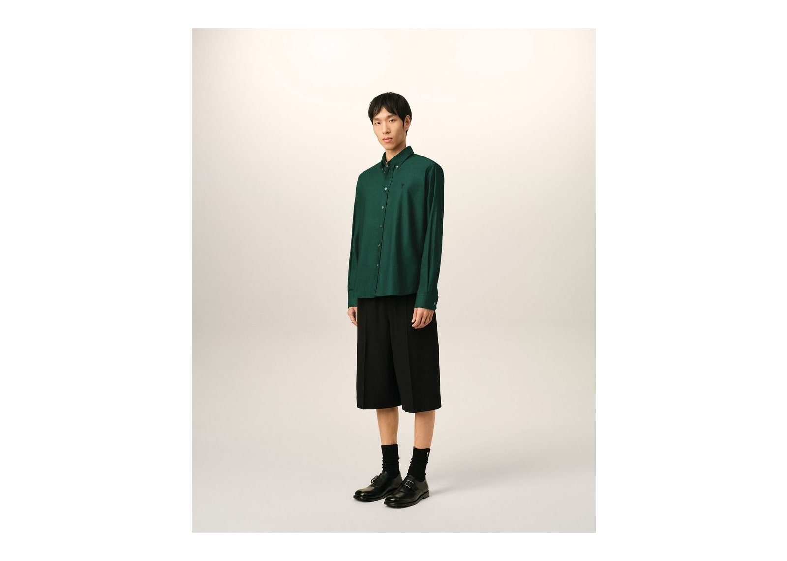 Ami Paris Ami De Coeur Cotton Shirt Bottle Green - görsel 6