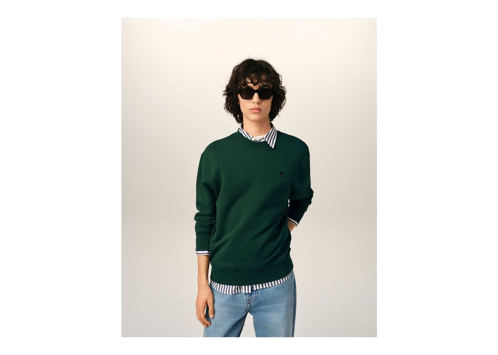 Ami Paris Ami De Coeur Cotton Sweatshirt Bottle Green/Black - görsel 2