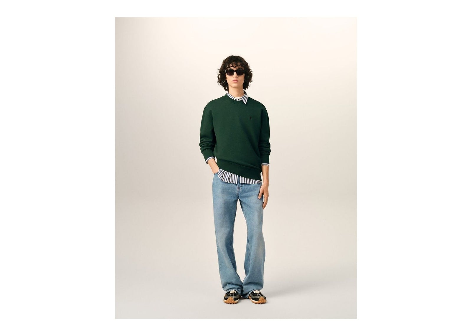 Ami Paris Ami De Coeur Cotton Sweatshirt Bottle Green/Black - görsel 3