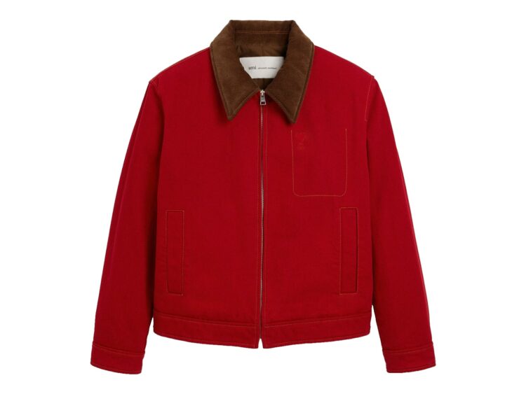 Ami Paris Ami De Coeur Cotton Zipped Jacket Ruby Red
