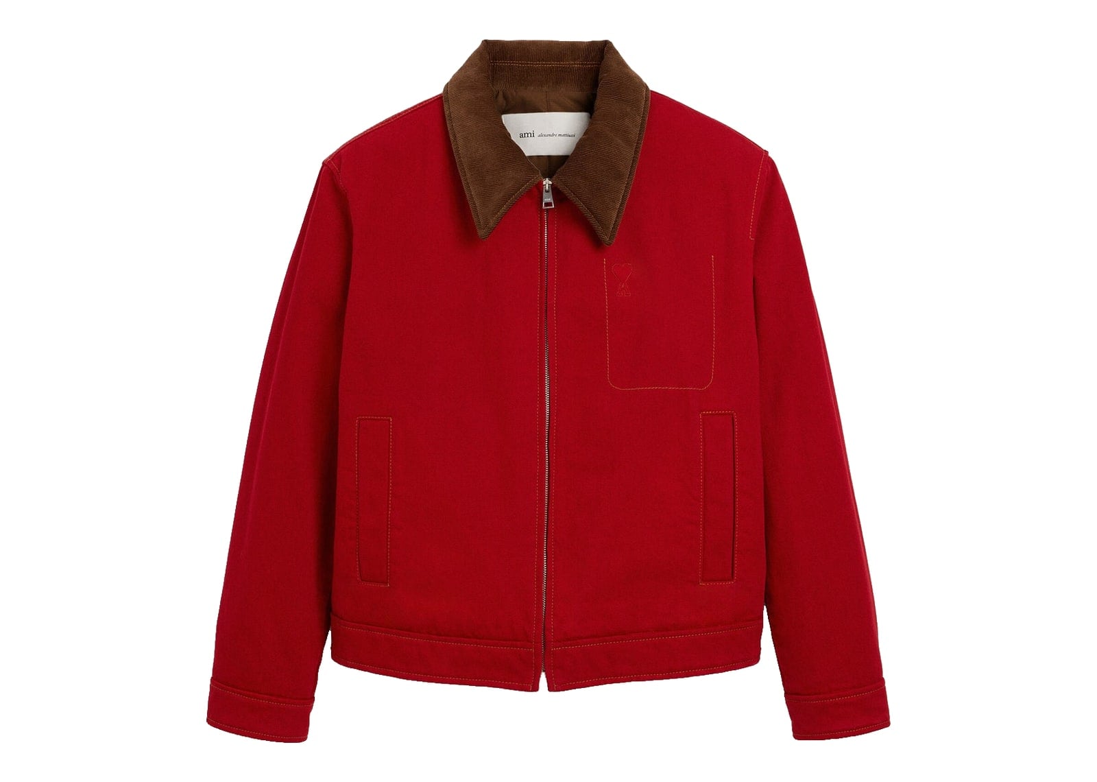 Ami Paris Ami De Coeur Cotton Zipped Jacket Ruby Red