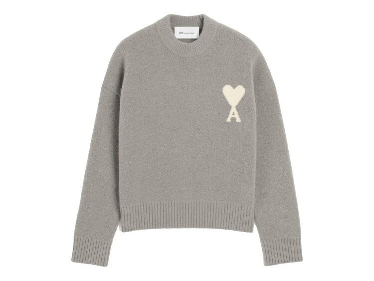 Ami Paris Ami De Coeur Crewneck Alpaca Sweater Ash Grey/Ecru