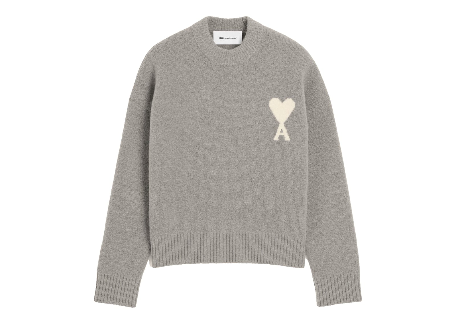 Ami Paris Ami De Coeur Crewneck Alpaca Sweater Ash Grey/Ecru