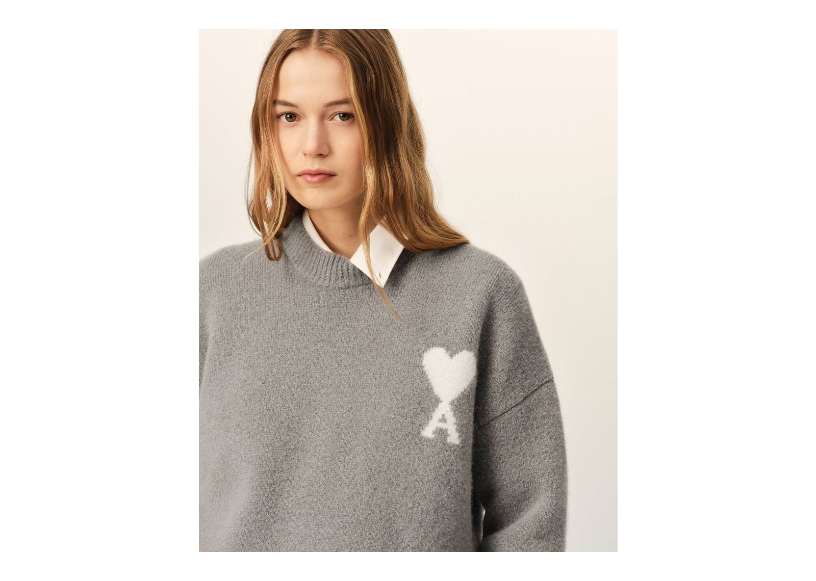 Ami Paris Ami De Coeur Crewneck Alpaca Sweater Ash Grey/Ecru - görsel 10