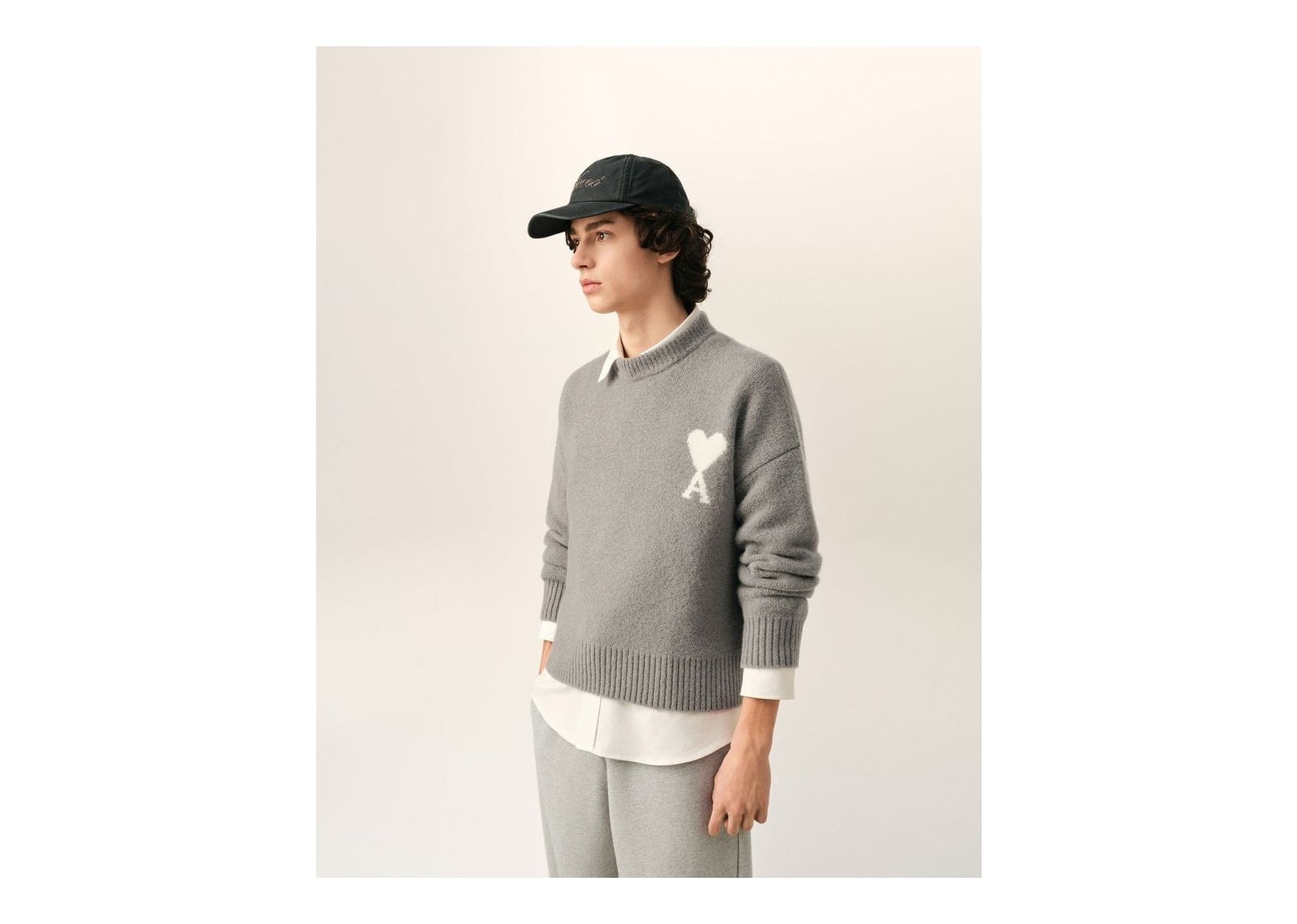 Ami Paris Ami De Coeur Crewneck Alpaca Sweater Ash Grey/Ecru - görsel 2