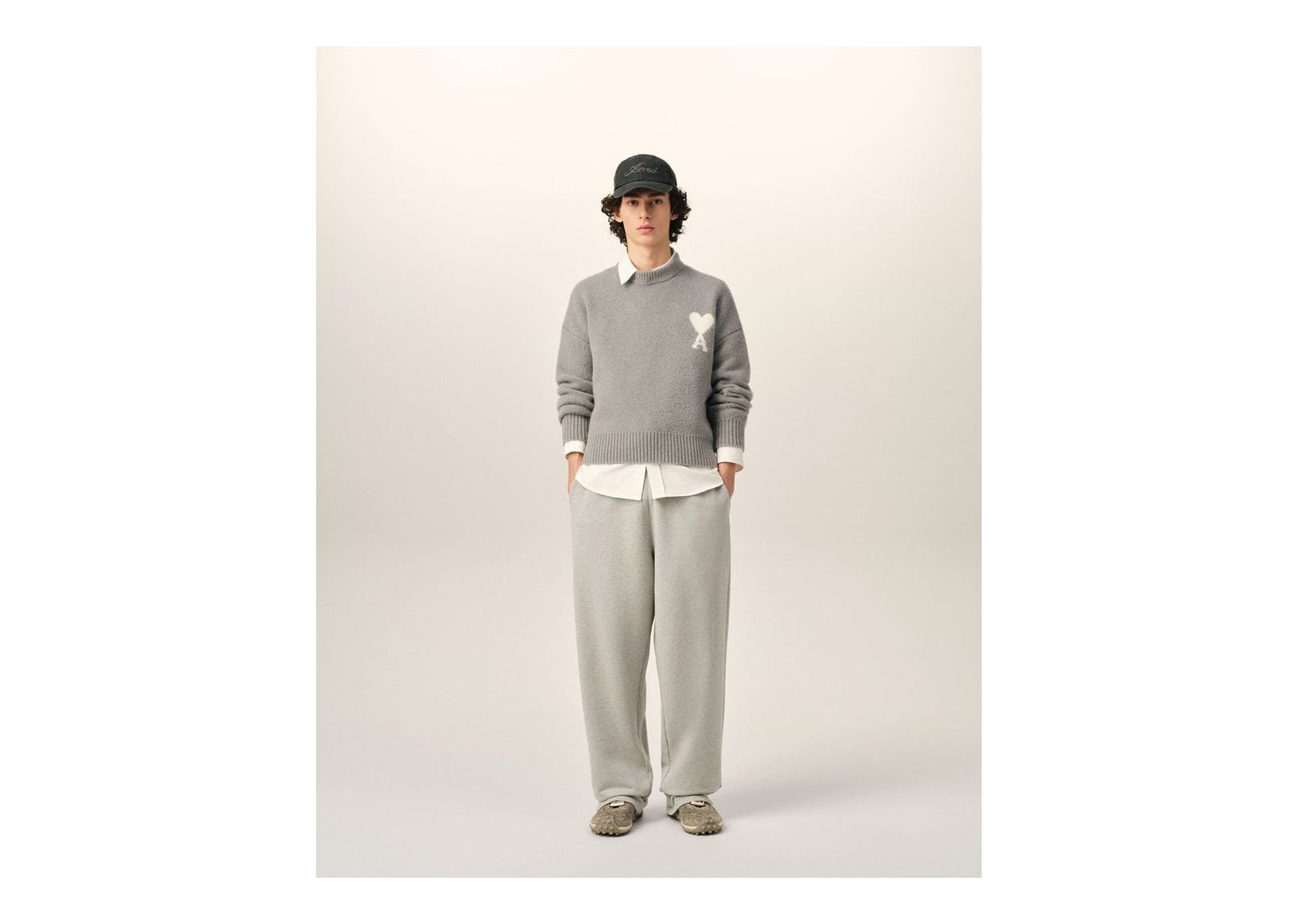 Ami Paris Ami De Coeur Crewneck Alpaca Sweater Ash Grey/Ecru - görsel 3