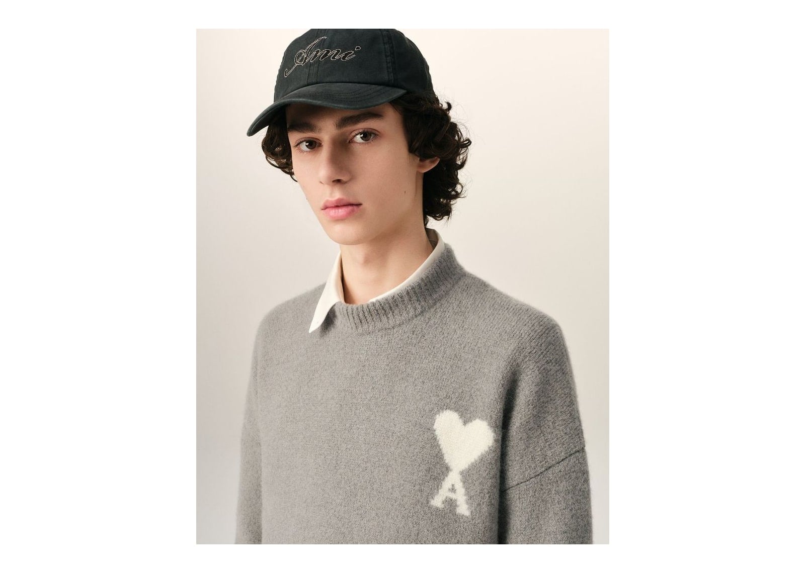 Ami Paris Ami De Coeur Crewneck Alpaca Sweater Ash Grey/Ecru - görsel 4