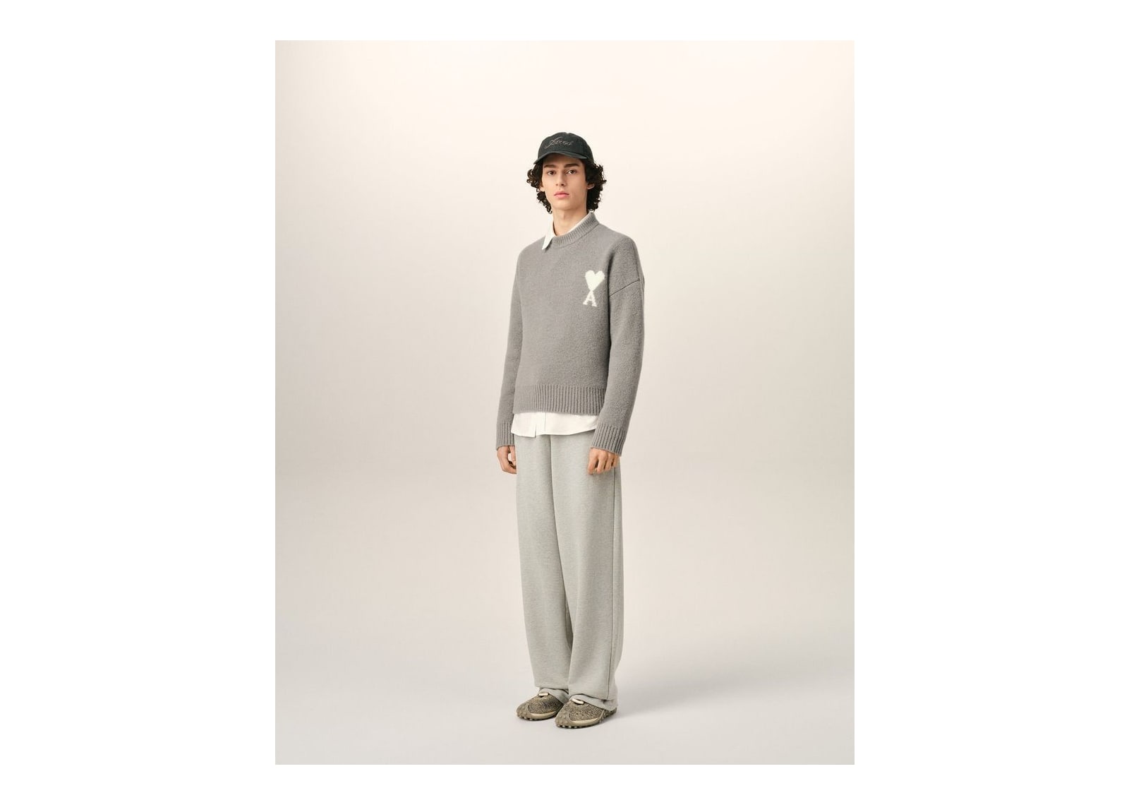 Ami Paris Ami De Coeur Crewneck Alpaca Sweater Ash Grey/Ecru - görsel 6