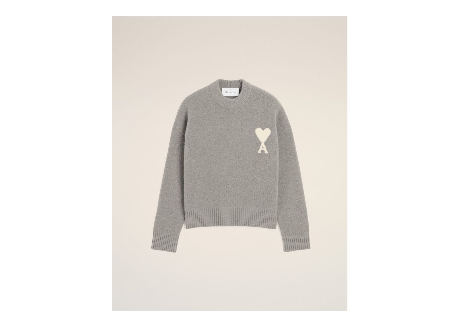 Ami Paris Ami De Coeur Crewneck Alpaca Sweater Ash Grey/Ecru - görsel 7