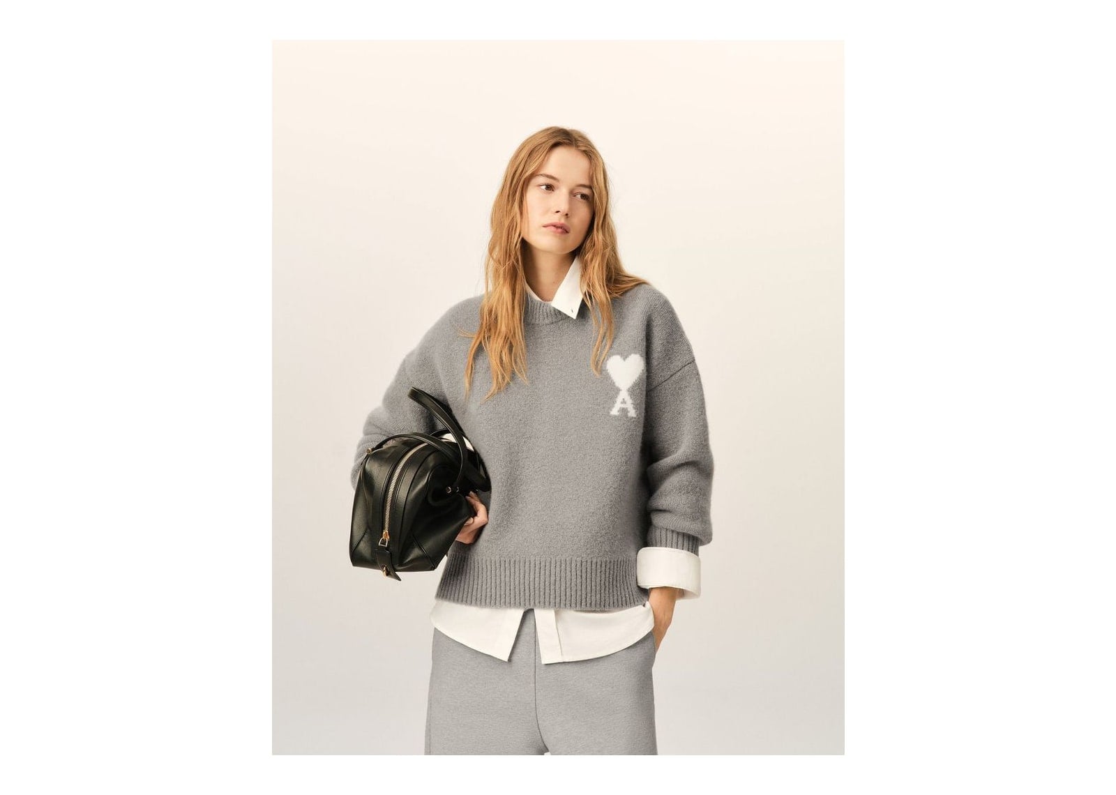 Ami Paris Ami De Coeur Crewneck Alpaca Sweater Ash Grey/Ecru - görsel 8