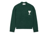 Ami Paris Ami De Coeur Crewneck Alpaca Sweater Bottle Green/Ecru