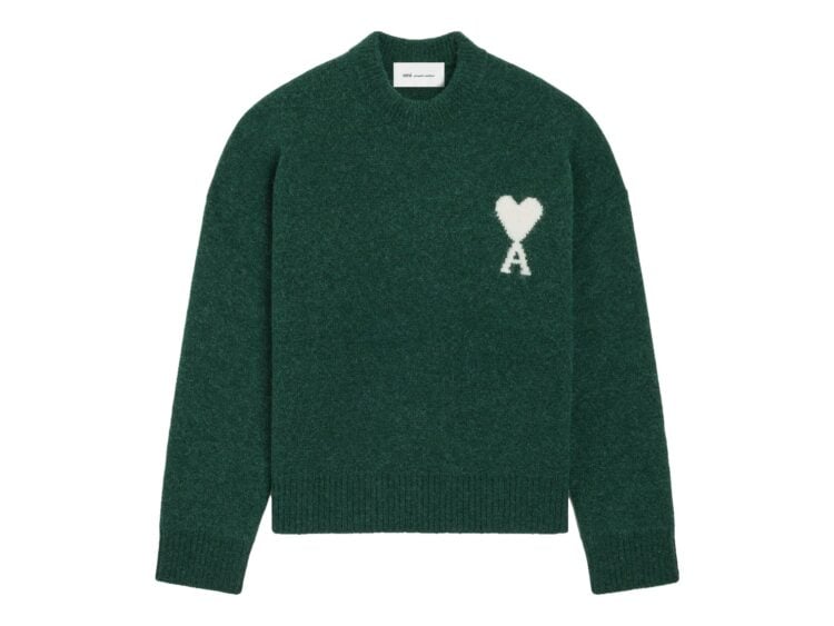 Ami Paris Ami De Coeur Crewneck Alpaca Sweater Bottle Green/Ecru