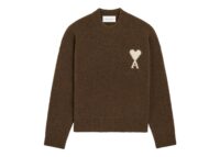 Ami Paris Ami De Coeur Crewneck Alpaca Sweater Chocolate Brown/Ecru