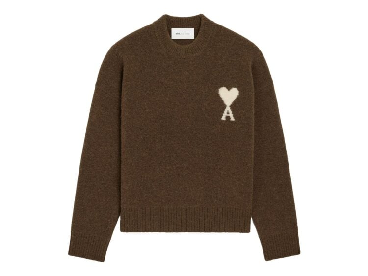 Ami Paris Ami De Coeur Crewneck Alpaca Sweater Chocolate Brown/Ecru