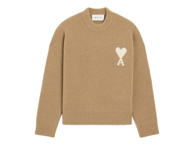 Ami Paris Ami De Coeur Crewneck Alpaca Sweater Mastic Beige/Ecru
