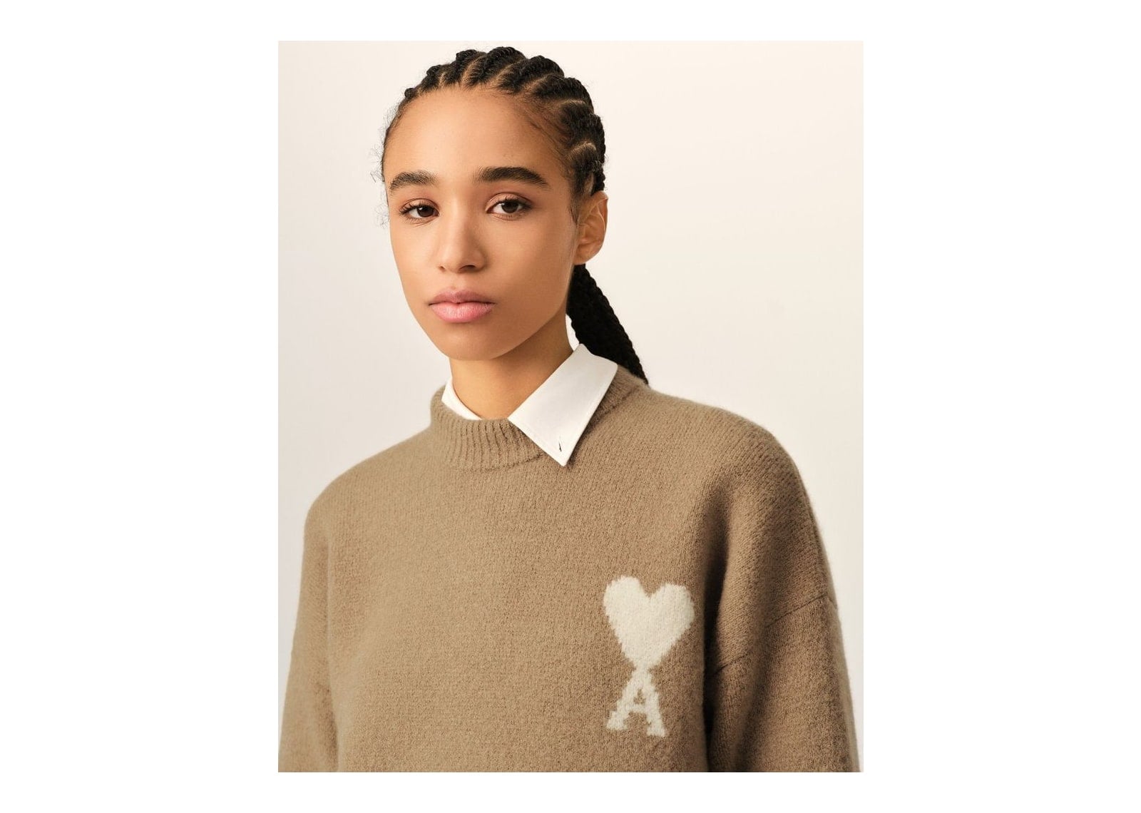 Ami Paris Ami De Coeur Crewneck Alpaca Sweater Mastic Beige/Ecru - görsel 10
