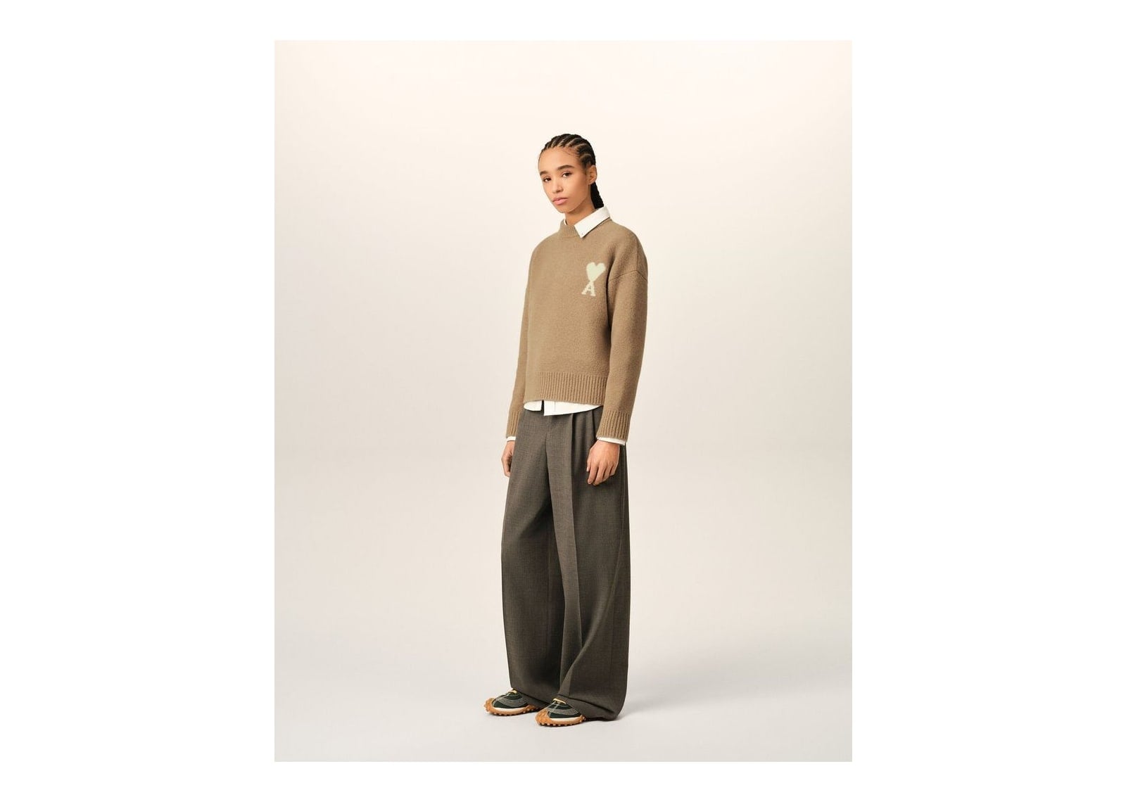 Ami Paris Ami De Coeur Crewneck Alpaca Sweater Mastic Beige/Ecru - görsel 12