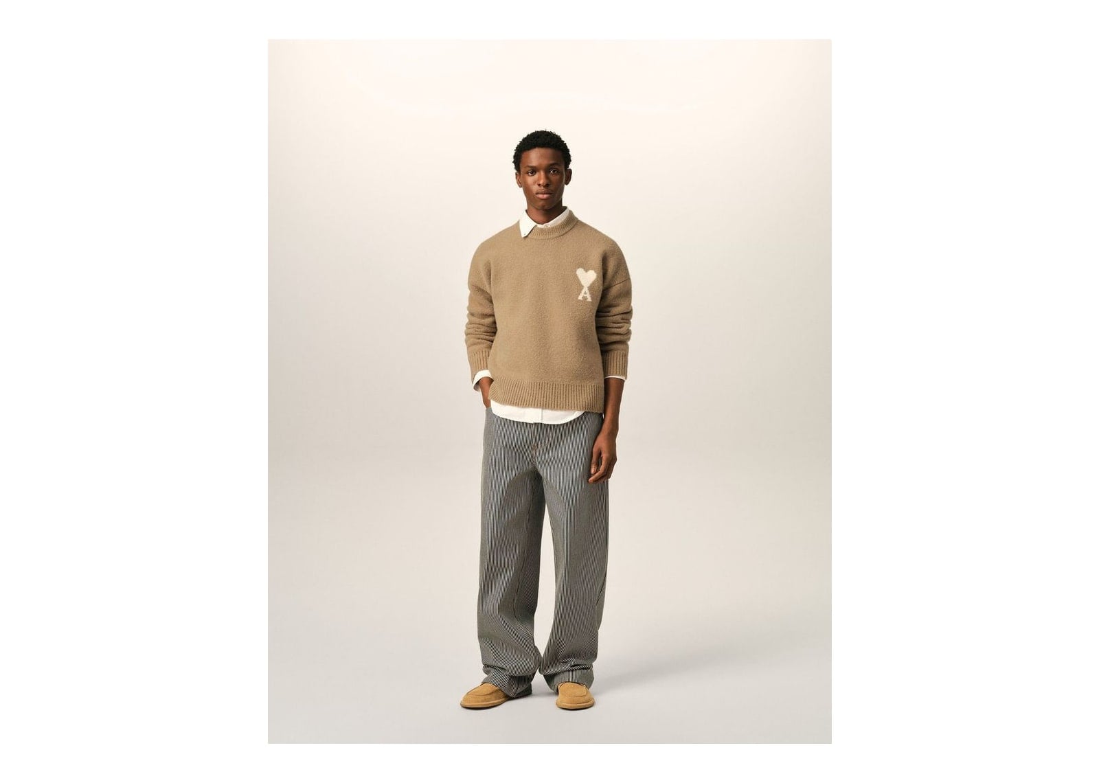 Ami Paris Ami De Coeur Crewneck Alpaca Sweater Mastic Beige/Ecru - görsel 3