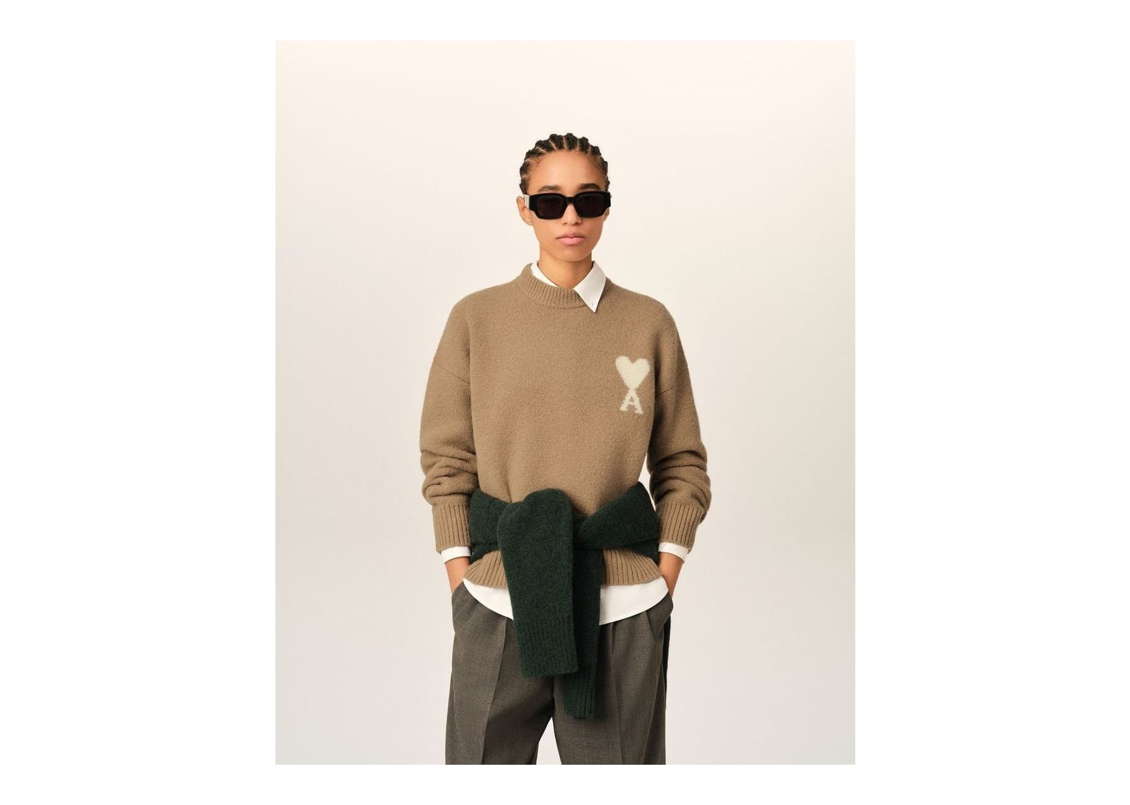 Ami Paris Ami De Coeur Crewneck Alpaca Sweater Mastic Beige/Ecru - görsel 8