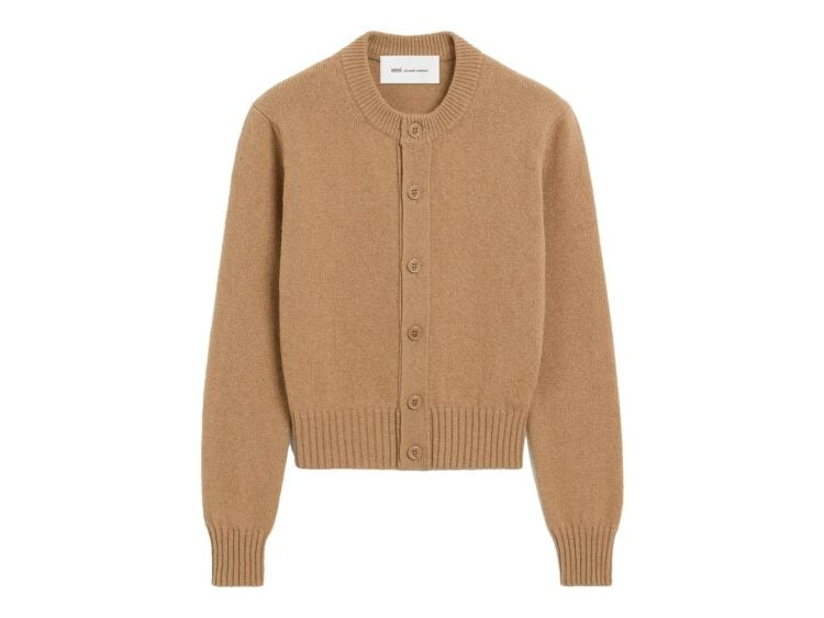 Ami Paris Ami De Coeur Crewneck Cashmere Cardigan Camel (W)