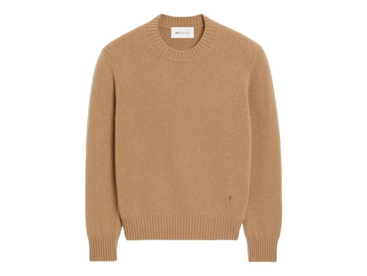 Ami Paris Ami De Coeur Crewneck Cashmere Sweater Camel