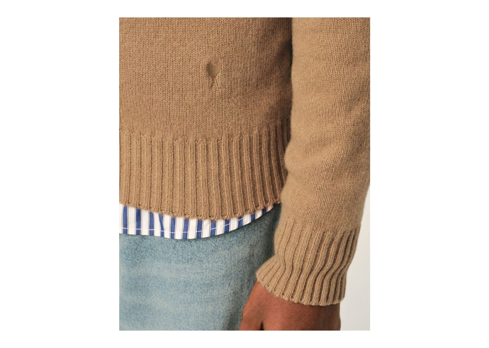 Ami Paris Ami De Coeur Crewneck Cashmere Sweater Camel - görsel 4