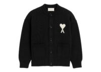 Ami Paris Ami De Coeur Crewneck Wool Cardigan Black/Off White