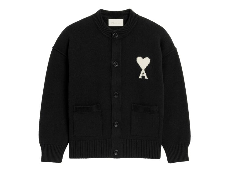 Ami Paris Ami De Coeur Crewneck Wool Cardigan Black/Off White