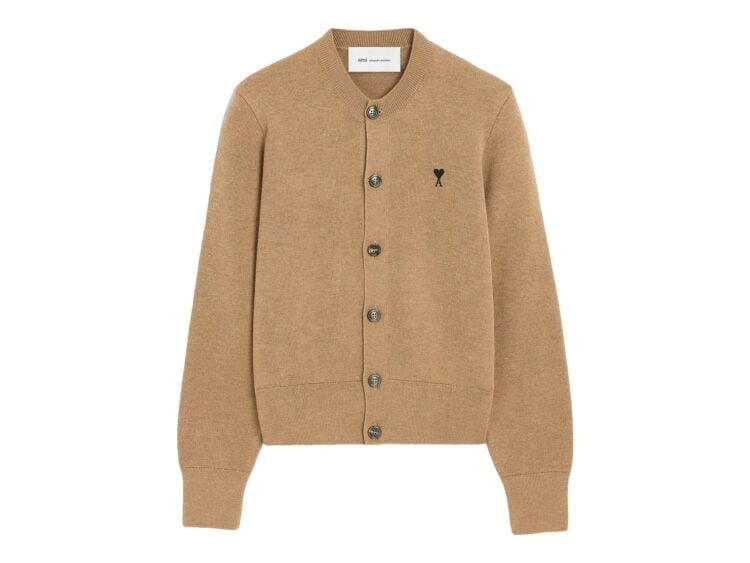 Ami Paris Ami De Coeur Crewneck Wool Cardigan Camel Chine/Black (W)