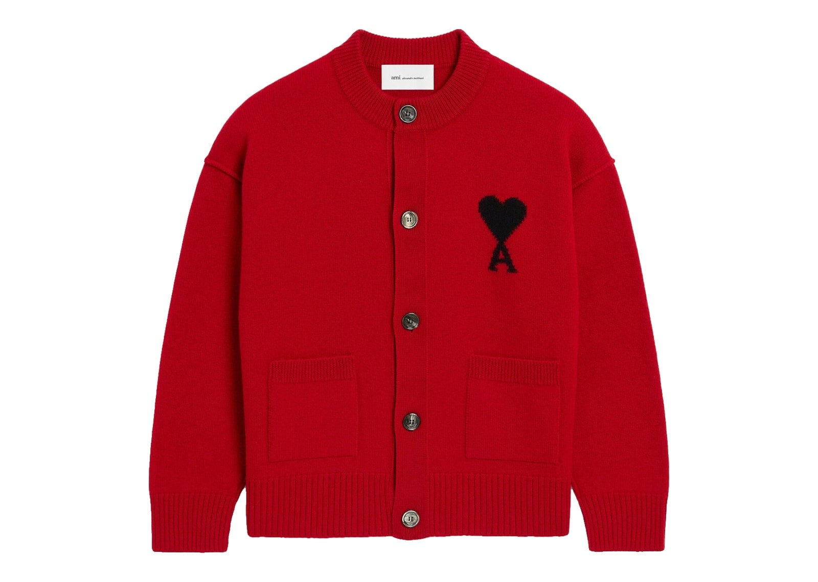 Ami Paris Ami De Coeur Crewneck Wool Cardigan Ruby Red/Black
