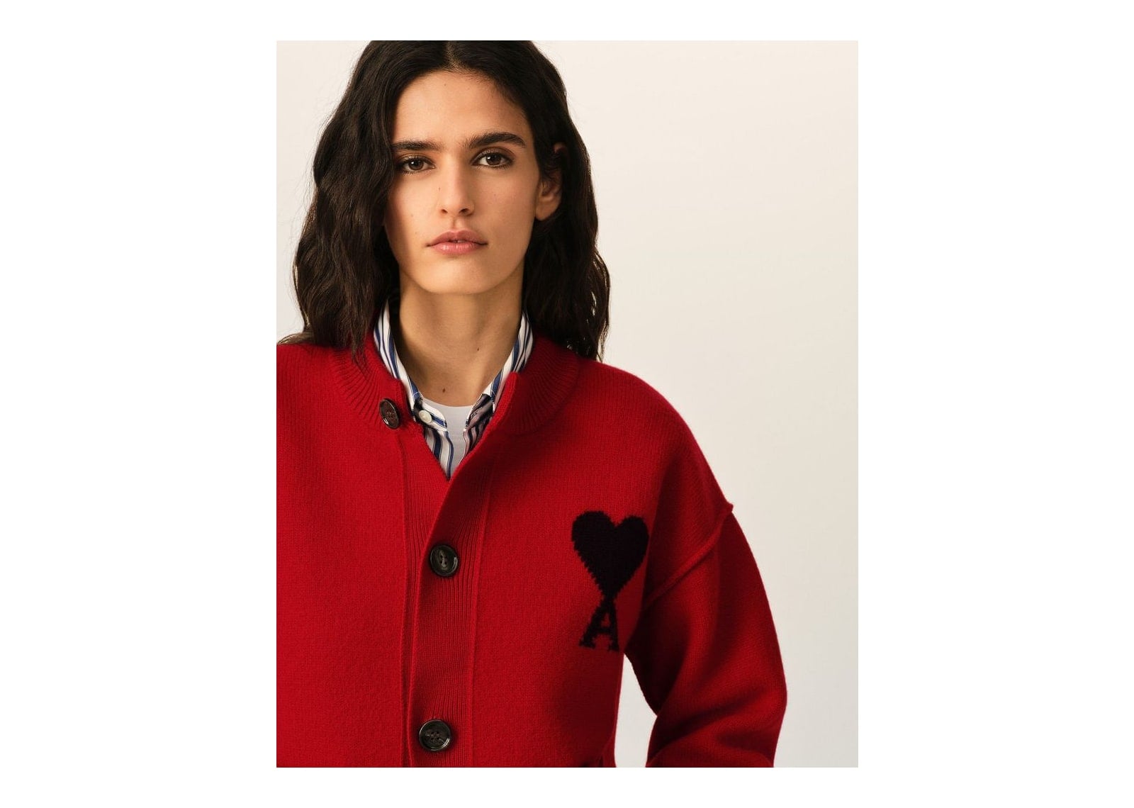 Ami Paris Ami De Coeur Crewneck Wool Cardigan Ruby Red/Black - görsel 10