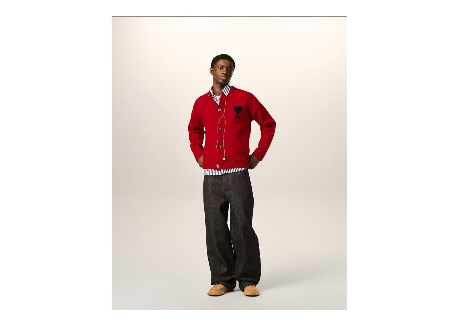 Ami Paris Ami De Coeur Crewneck Wool Cardigan Ruby Red/Black - görsel 3