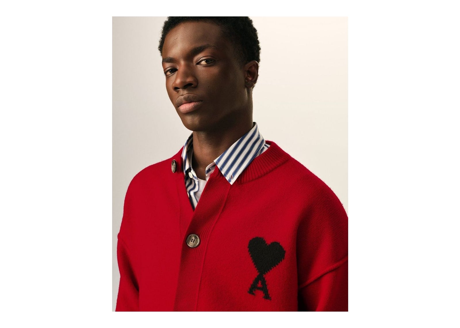 Ami Paris Ami De Coeur Crewneck Wool Cardigan Ruby Red/Black - görsel 4