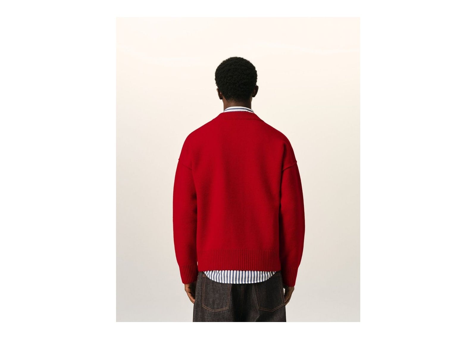 Ami Paris Ami De Coeur Crewneck Wool Cardigan Ruby Red/Black - görsel 5