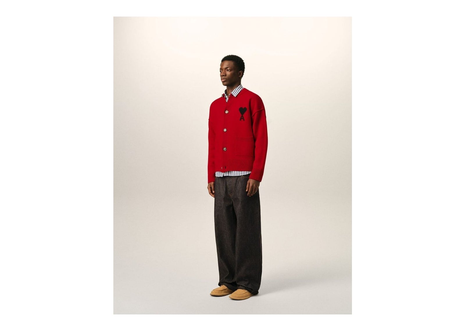Ami Paris Ami De Coeur Crewneck Wool Cardigan Ruby Red/Black - görsel 6