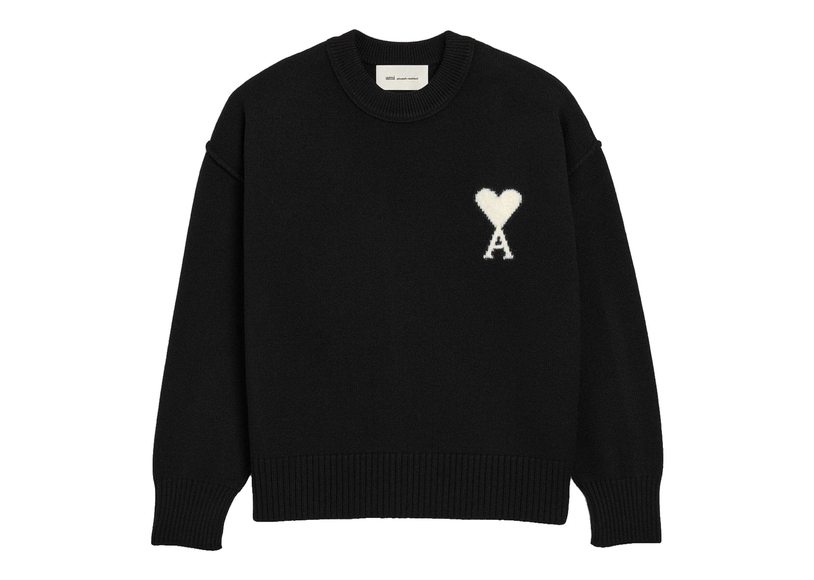 Ami Paris Ami De Coeur Crewneck Wool Sweater Black/Off White