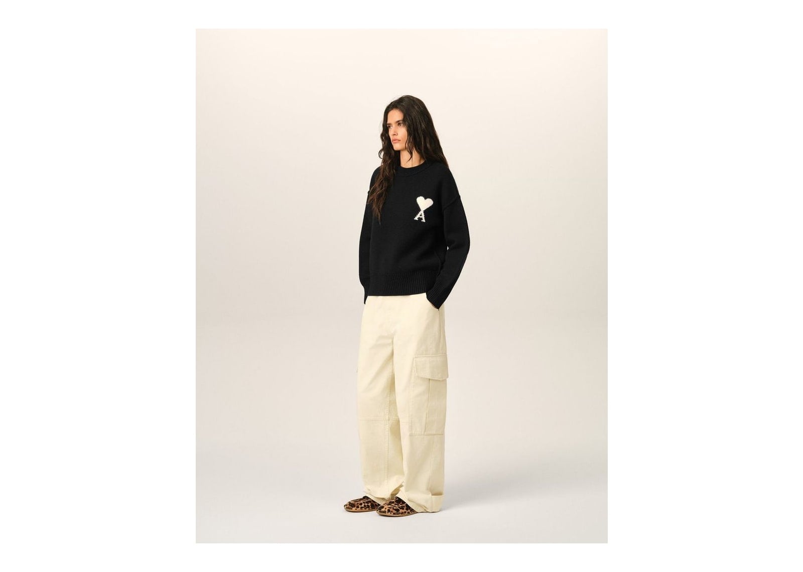 Ami Paris Ami De Coeur Crewneck Wool Sweater Black/Off White - görsel 12
