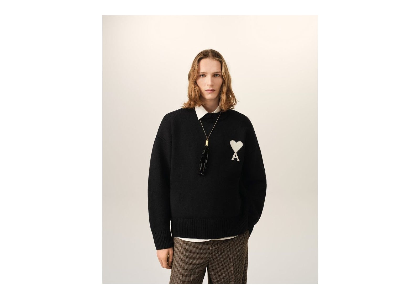 Ami Paris Ami De Coeur Crewneck Wool Sweater Black/Off White - görsel 2