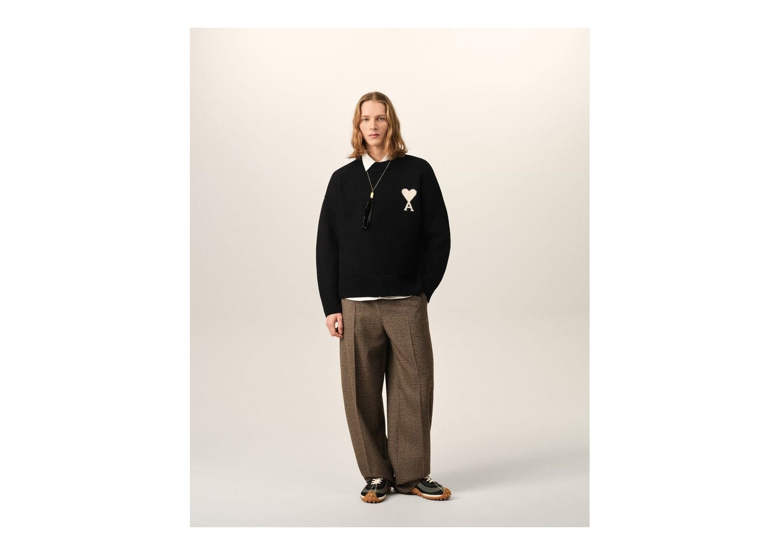 Ami Paris Ami De Coeur Crewneck Wool Sweater Black/Off White - görsel 3