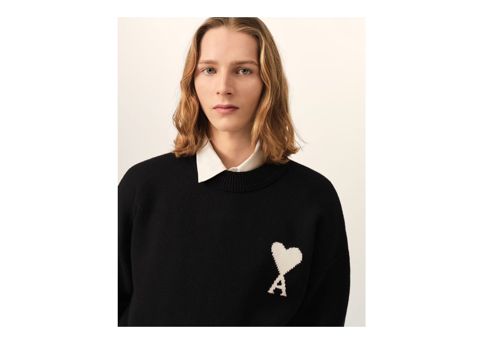 Ami Paris Ami De Coeur Crewneck Wool Sweater Black/Off White - görsel 4