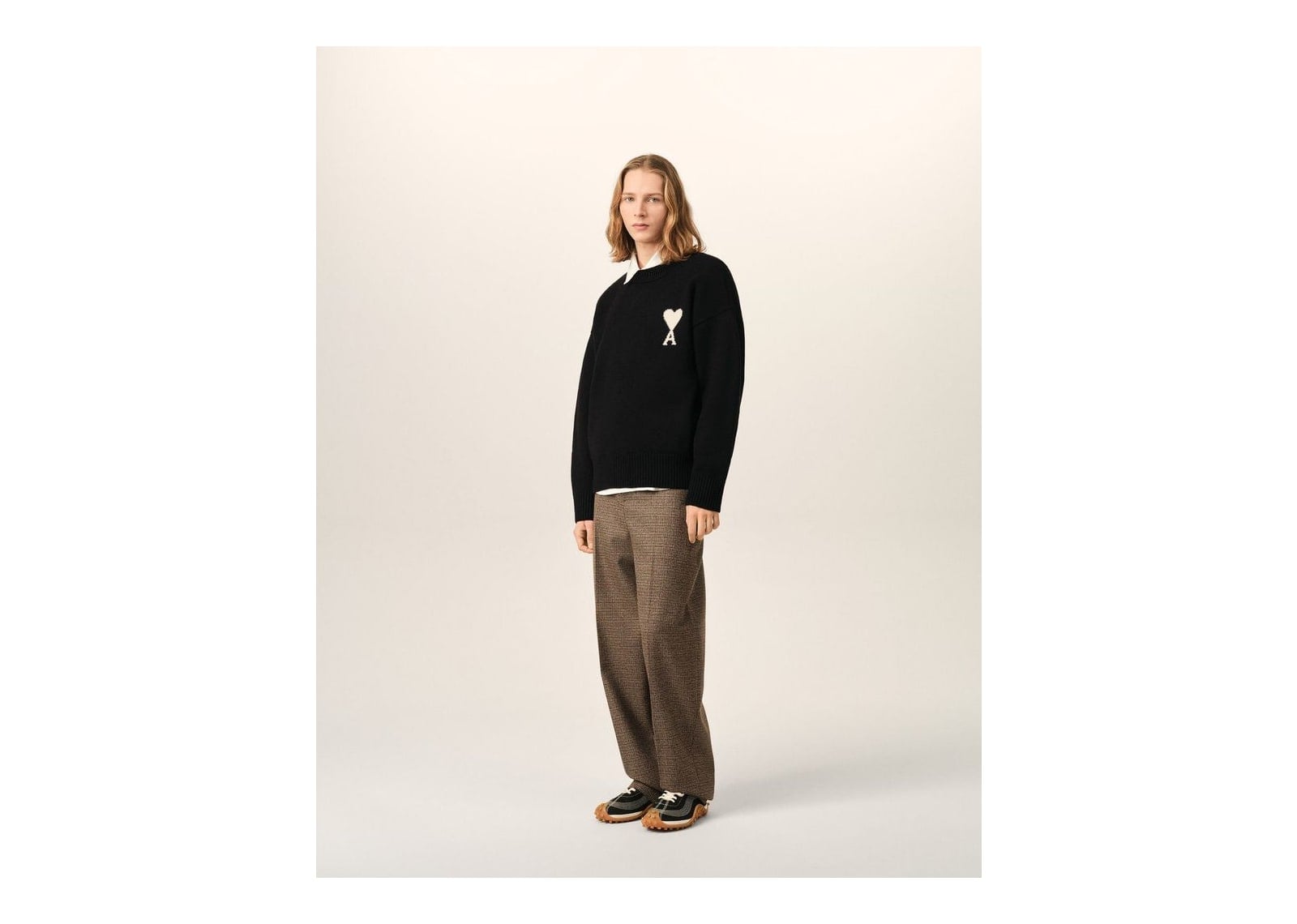 Ami Paris Ami De Coeur Crewneck Wool Sweater Black/Off White - görsel 6