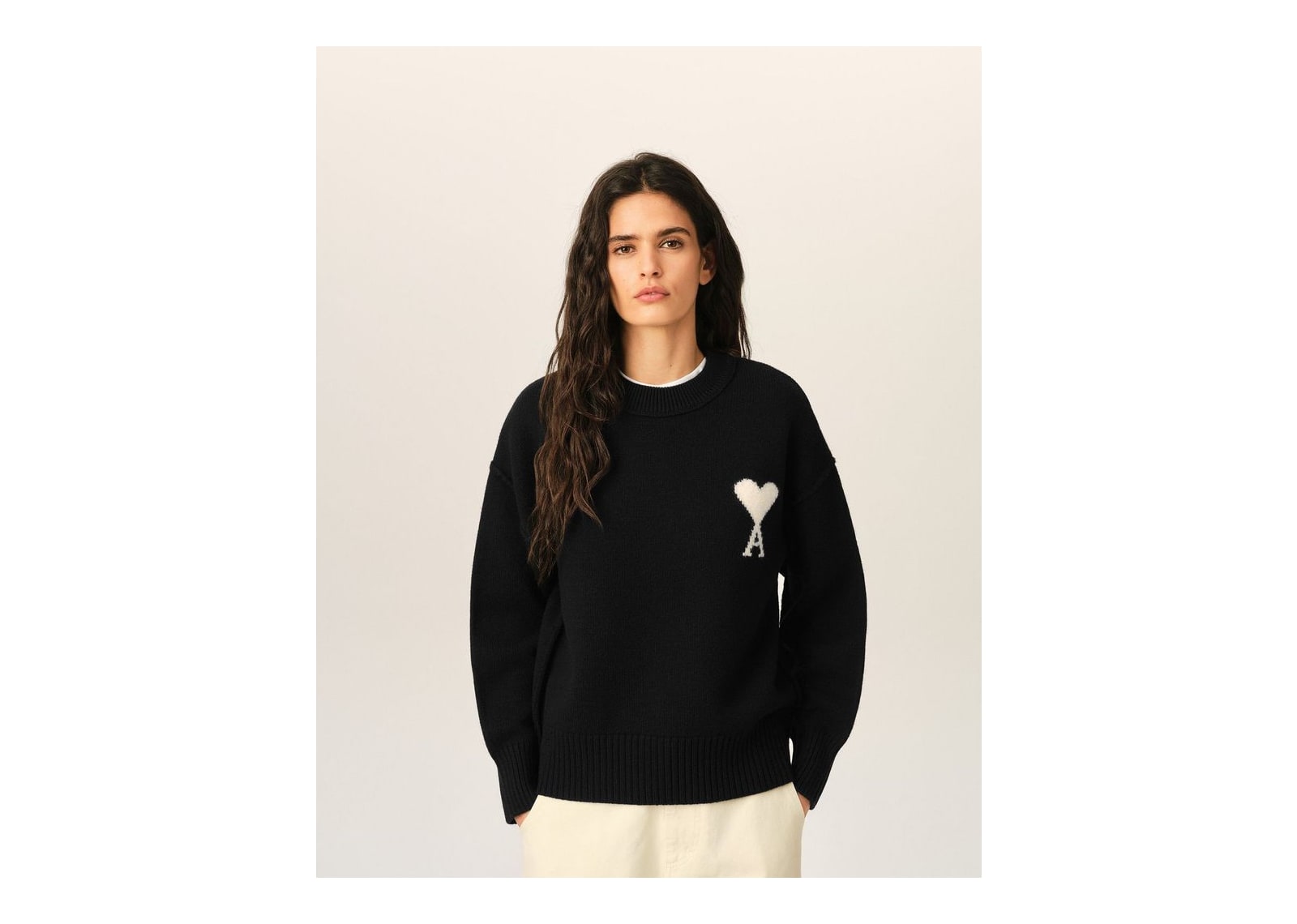 Ami Paris Ami De Coeur Crewneck Wool Sweater Black/Off White - görsel 8