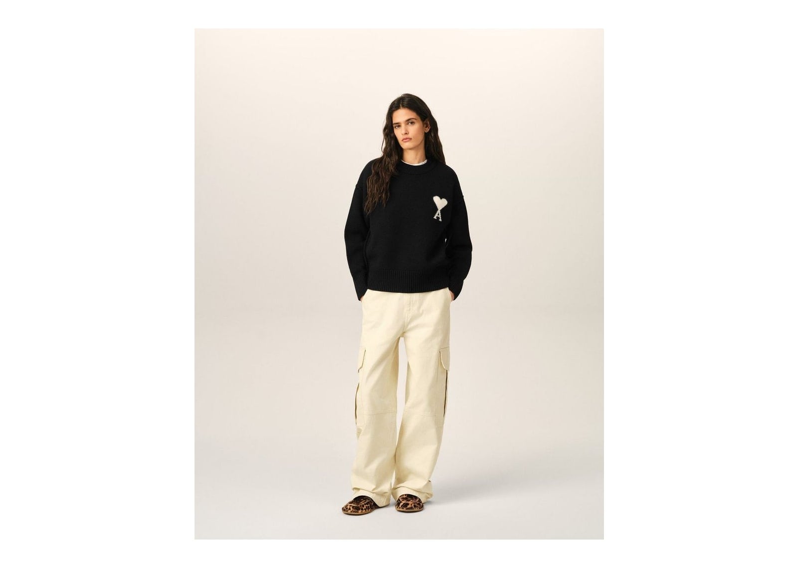 Ami Paris Ami De Coeur Crewneck Wool Sweater Black/Off White - görsel 9