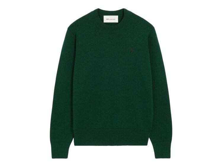 Ami Paris Ami De Coeur Crewneck Wool Sweater Bottle Green/Black